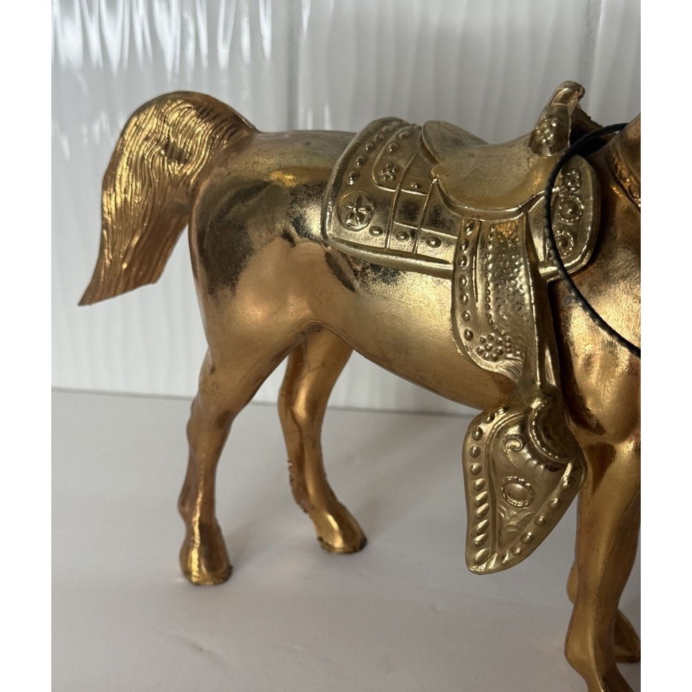 Vintage MCM Brass Like Western Style Horse w Saddle Nostalgic Americana Decor - Picture 7 of 16